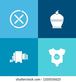 Modern, simple vector icon set on colorful background with newborn, cream, small, child, pie, sign, delicious, fashion, no, cotton, garment, girl, pasta, cute, spaghetti, warning, circle, kid icons