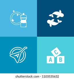 Modern, simple vector icon set on colorful background with abc, mop, water, sponge, equipment, education, sea, play, healthy, brush, sign, fish, housework, sound, wooden, cleaner, art, font icons