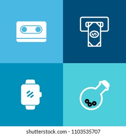 Modern, simple vector icon set on colorful background with business, screen, money, old, gadget, background, withdraw, tape, cassette, retro, currency, equipment, medicine, medical, dental, lab icons