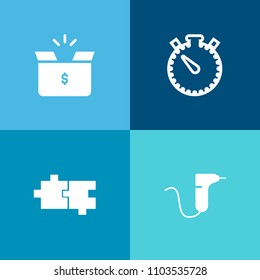 Modern, simple vector icon set on colorful background with clinic, dental, hospital, object, timer, pack, tooth, number, tool, cardboard, surgery, hour, container, shape, countdown, dentistry icons