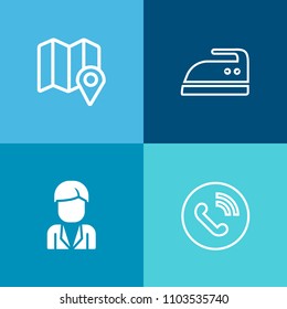 Modern, simple vector icon set on colorful background with man, gps, home, button, ring, board, communication, domestic, electric, sign, web, young, cloth, pin, ironing, service, support, map icons