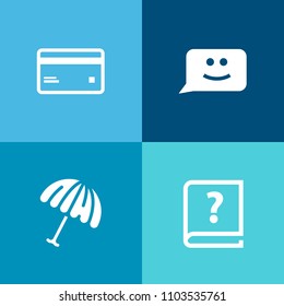 Modern, simple vector icon set on colorful background with funny, buy, vintage, old, handwritten, card, graphic, emoticon, umbrella, banking, protection, pen, currency, paying, bank, open, book icons