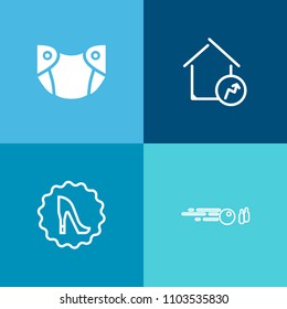Modern, simple vector icon set on colorful background with infant, increase, investment, sale, hobby, home, disposable, real, growth, price, circle, finance, equipment, boots, bowl, strike, ball icons