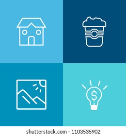 Modern, simple vector icon set on colorful background with caffeine, photography, summer, travel, scenery, business, sign, landscape, espresso, tourism, creativity, photo, latte, black, coffee icons