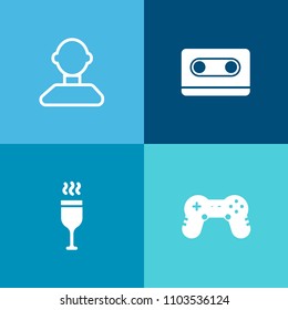 Modern, simple vector icon set on colorful background with stereo, drink, business, beverage, sound, object, restaurant, winery, background, people, network, web, joystick, wine, alcohol, social icons
