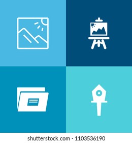 Modern, simple vector icon set on colorful background with file, landscape, photo, scenery, picture, nature, wood, travel, wooden, color, web, box, scenic, tree, artist, paint, bird, art, brush icons