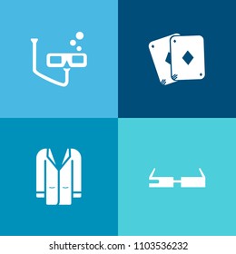 Modern, simple vector icon set on colorful background with clothes, snorkel, style, scuba, dive, black, gambling, media, summer, gamble, concept, play, young, vegas, card, fashion, casino, wear icons