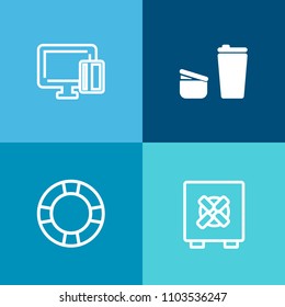 Modern, simple vector icon set on colorful background with pay, inflatable, bank, holiday, swim, food, money, travel, card, hot, morning, coffee, buy, business, beverage, pool, breakfast, mug icons