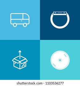 Modern, simple vector icon set on colorful background with touch, carton, traffic, highway, fast, dvd, cd, motion, display, wireless, package, shipping, gadget, speed, internet, street, compact icons
