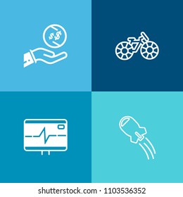 Modern, simple vector icon set on colorful background with transport, earn, payment, travel, health, wheel, shuttle, activity, hand, galaxy, bike, heart, sport, rich, ship, exploration, cycle icons