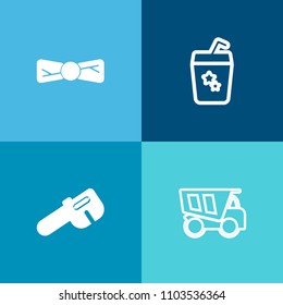 Modern, simple vector icon set on colorful background with lorry, water, clothing, cold, industry, dumper, summer, tropical, ice, drink, transportation, car, work, tie, hammer, fresh, dump, lime icons