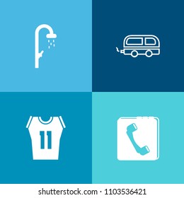 Modern, simple vector icon set on colorful background with sign, wash, city, shower, home, game, travel, vehicle, head, ball, address, trip, team, clean, information, bathroom, fresh, bus, wet icons