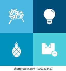 Modern, simple vector icon set on colorful background with male, tropical, bulb, swirl, wash, clothes, lolly, electric, creative, power, blue, shirt, white, energy, simple, healthy, dessert, man icons