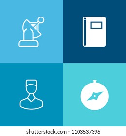 Modern, simple vector icon set on colorful background with wireless, space, earth, system, station, east, book, avatar, travel, human, profile, page, science, note, technology, textbook, solar icons