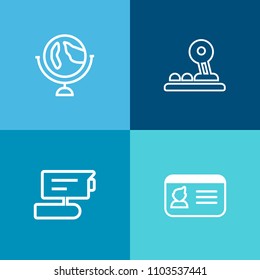 Modern, simple vector icon set on colorful background with planet, road, object, arrow, technology, identification, sign, business, geography, name, sphere, police, id, tv, camera, plastic, safe icons