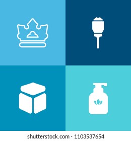 Modern, simple vector icon set on colorful background with element, hygiene, princess, electricity, king, background, royal, metal, lantern, light, luxury, gel, body, jewelry, square, queen icons
