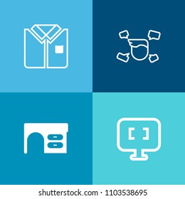 Modern, simple vector icon set on colorful background with short, male, tshirt, computer, office, keyboard, device, shirt, notebook, cotton, young, style, clothing, casual, template, t-shirt, pc icons