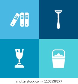 Modern, simple vector icon set on colorful background with first, element, champion, victory, web, ribbon, best, clean, white, sport, award, hygiene, data, container, pail, computer, can, object icons