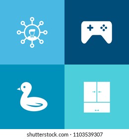 Modern, simple vector icon set on colorful background with animal, wardrobe, nature, application, portable, video, phone, element, bird, display, gaming, digital, business, sign, home, touch icons