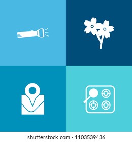 Modern, simple vector icon set on colorful background with sign, japan, tool, beautiful, floral, cherry, cooker, illuminate, hot, equipment, cooking, cook, burner, light, lamp, branch, fire, map icons