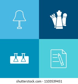 Modern, simple vector icon set on colorful background with page, queen, electric, paper, lamp, strategy, interior, white, science, decor, laboratory, pawn, business, contract, test, game, pen icons