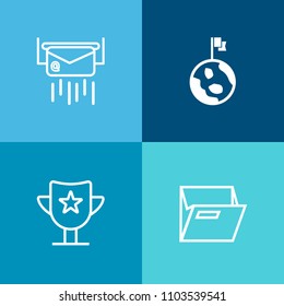 Modern, simple vector icon set on colorful background with correspondence, planet, empty, winner, global, world, delivery, orbit, post, file, person, sport, letter, galaxy, business, geography icons