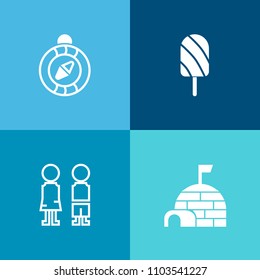 Modern, simple vector icon set on colorful background with arctic, young, polar, snack, house, smile, together, navigation, nautical, map, standing, people, summer, female, frozen, winter, child icons