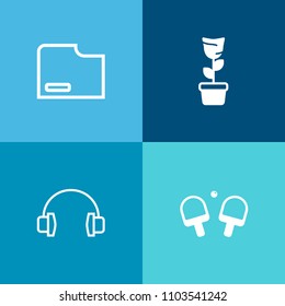 Modern, simple vector icon set on colorful background with pong, tennis, plant, nature, sport, room, earphone, device, stereo, page, technology, listen, sound, business, table, internet, green icons
