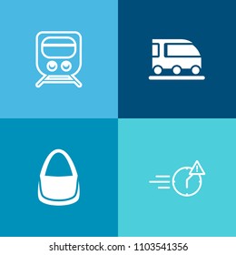 Modern, Simple Vector Icon Set On Colorful Background With Speed, Handbag, Van, Travel, Passenger, Rail, Train, Woman, Purse, Road, Computer, Time, Worker, Tram, Bus, Office, Journey, Collection Icons