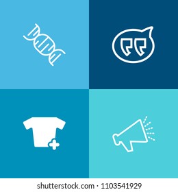 Modern, simple vector icon set on colorful background with textile, shirt, voice, fashion, medicine, sound, dialog, chatting, biology, element, communication, text, object, speech, speaker, chat icons