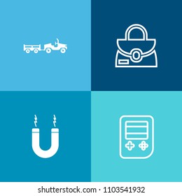 Modern, simple vector icon set on colorful background with horseshoe, technology, delivery, bag, auto, element, handbag, style, metal, pictogram, arrow, accessory, background, science, fashion icons