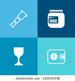 Modern, simple vector icon set on colorful background with dark, planet, bar, buy, purse, watching, financial, star, drink, homemade, telescope, food, payment, pay, money, wallet, wine, space icons