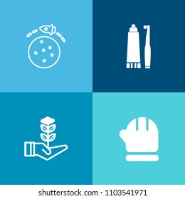 Modern, simple vector icon set on colorful background with medicine, green, agriculture, season, mittens, red, life, warm, tree, dentist, christmas, galaxy, tooth, ship, gardening, shuttle, care icons