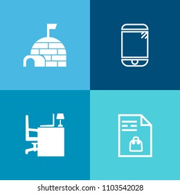Modern, simple vector icon set on colorful background with north, pen, white, table, touchscreen, food, market, screen, store, technology, mobile, smart, top, desk, paper, phone, device, arctic icons