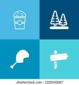 Modern, simple vector icon set on colorful background with environment, brown, foliage, trunk, road, street, choice, drink, way, chicken, tree, hot, wood, food, pointer, green, solution, meat icons