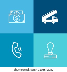 Modern, simple vector icon set on colorful background with office, identity, paper, technology, stationery, plane, internet, telephone, finance, communication, money, template, car, document icons