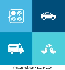 Modern, simple vector icon set on colorful background with valentine, heat, romantic, pigeon, driveway, bright, care, pointer, left, city, burner, direction, hot, hospital, dove, stove, cooker icons