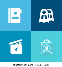 Modern, simple vector icon set on colorful background with number, snorkel, telephone, store, contact, sea, game, sale, toy, label, shop, gift, equipment, retail, summer, tag, bear, diver, ball icons