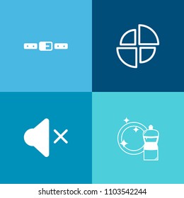Modern, simple vector icon set on colorful background with caution, traffic, off, seat, sign, brush, business, graph, mute, volume, bucket, travel, music, clean, chart, mop, belt, house, diagram icons