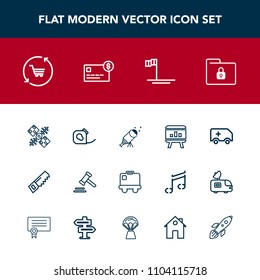 Modern, simple vector icon set with airport, communication, courthouse, emergency, baja, luggage, template, cart, shop, astronomy, night, file, bag, tape, folder, rescue, star, justice, trolley icons