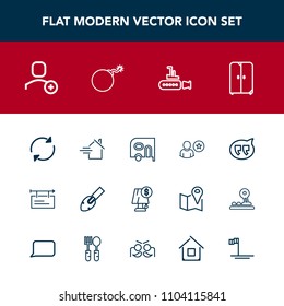 Modern, simple vector icon set with transportation, speech, poster, ocean, lamp, message, rent, cupboard, shovel, construction, undersea, light, delete, car, cabinet, van, equipment, online, sea icons