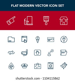 Modern, simple vector icon set with ball, sign, stereo, pointing, audio, replace, construction, paint, brush, click, ice, tape, concept, location, business, direction, paper, water, change, web icons