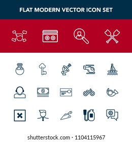 Modern, simple vector icon set with support, sea, air, old, canoe, cassette, yacht, space, center, tool, music, lock, boat, vintage, laboratory, paddle, man, team, service, ocean, satellite, web icons