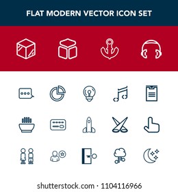 Modern, simple vector icon set with packaging, balance, audio, hot, money, package, shipping, boat, electric, sound, template, space, electricity, sign, graph, food, pie, product, card, box, sea icons