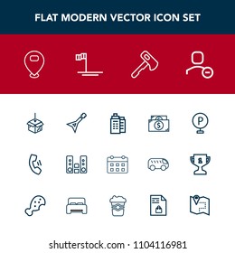 Modern, simple vector icon set with technology, building, urban, account, day, guitar, business, screwdriver, mobile, telephone, estate, finance, lot, calendar, delete, sound, white, timetable icons