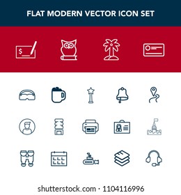 Modern, simple vector icon set with ring, map, navigation, animal, location, alarm, bell, route, success, container, microphone, drink, tropical, pay, check, leaf, cooler, internet, printer, mug icons
