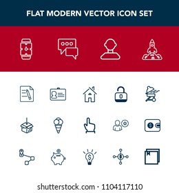 Modern, simple vector icon set with id, minute, security, ball, document, cooking, building, rocket, name, ice, barbecue, architecture, finger, space, cream, bbq, unlock, food, paper, clock, web icons