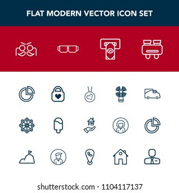 Modern, simple vector icon set with cream, travel, beacon, seamark, leather, style, transportation, vision, atm, holiday, dessert, search, love, chart, sea, party, carnival, transport, festival icons