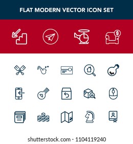 Modern, simple vector icon set with down, laboratory, stereo, phone, shipping, return, upstairs, bugle, cassette, transport, sofa, boat, mobile, internet, oar, tape, equipment, couch, audio, up icons