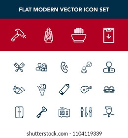 Modern, simple vector icon set with staff, technology, worker, jazz, pencil, water, jug, pottery, web, business, equipment, cell, profile, home, hot, dish, employee, employer, internet, complete icons
